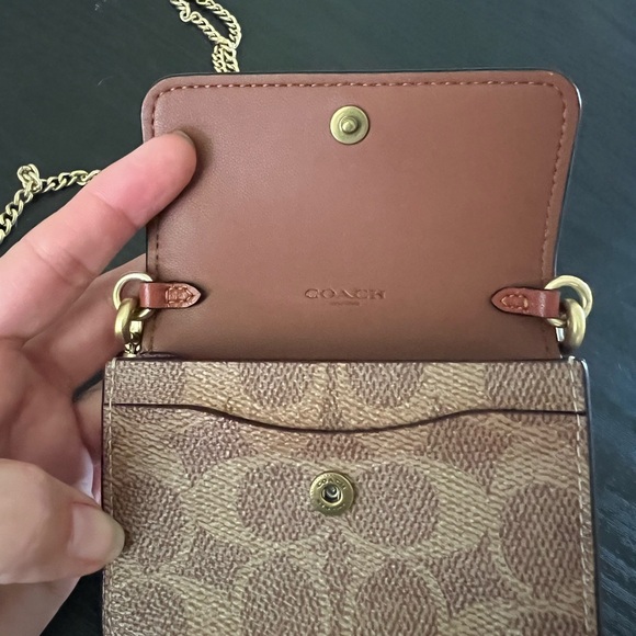 Coach Brown and Tan Mini Bag with Gold Chain - Picture 4 of 5